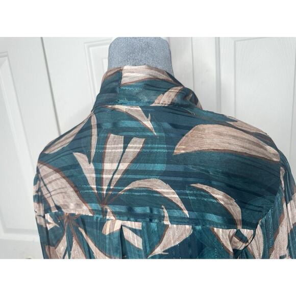 Green &‎ Tan Pleated Sleeves Blouse loose fit size Large - Picture 5 of 9